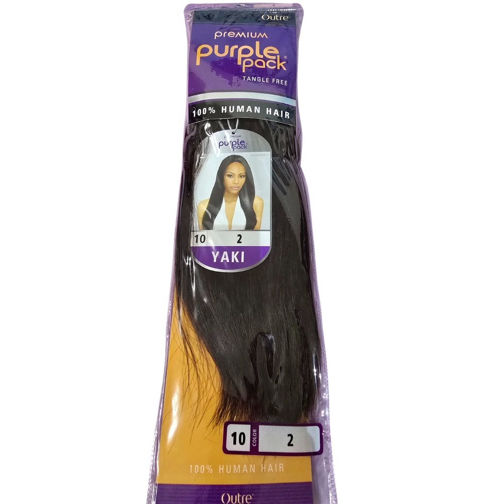 Outre Premium 100% Human Hair Weave Purple Pack Yaki 3 PACKS 10" Color #2